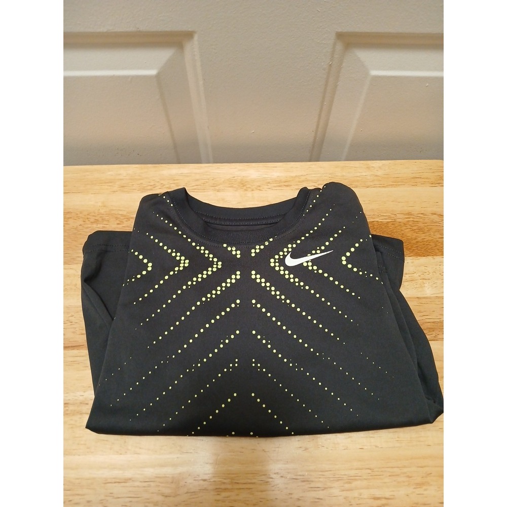 Nike‎ Dri Fit Shirt Boys Size 6 Long Sleeve Gray Yellow White Swoosh Logo Top